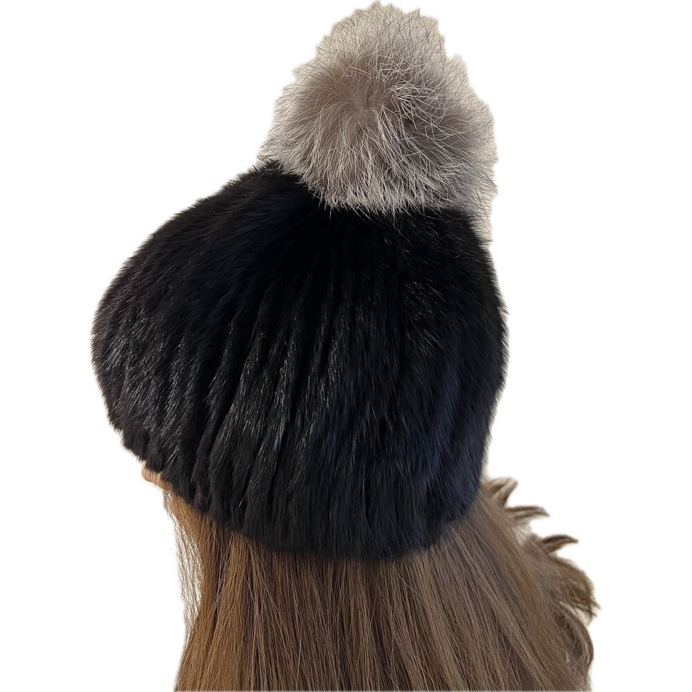 Mink Fur Hat/ Beanie with Pom Pom